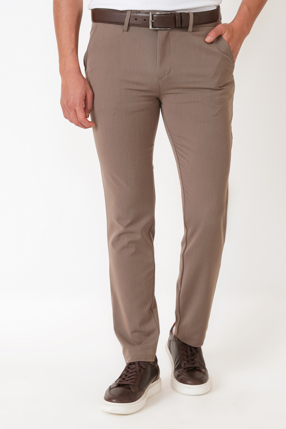 Slim Fit Esnek Pamuklu Yan Cepli Vizon Pantolon P 1226