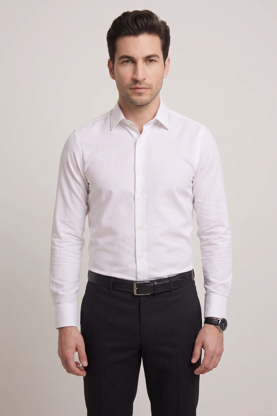 Slim Fit İtalyan Yaka Pamuklu Düz Beyaz Gömlek GK 762