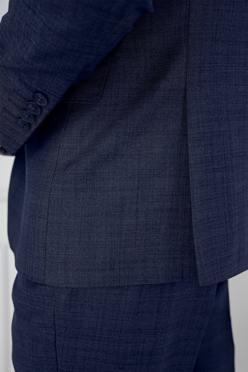 Slim Fit Kırçıllı Dokuma Yünlü Lacivert Yelekli Takım Elbise TK 906