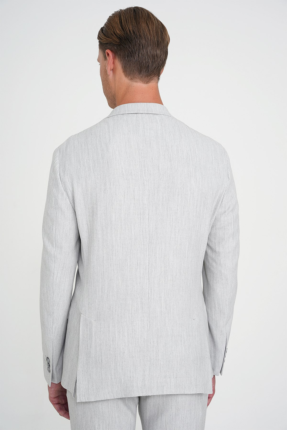 Slim Fit Kırlangıç Yaka Balıksırtı Desen Açık Gri Ceket C 702