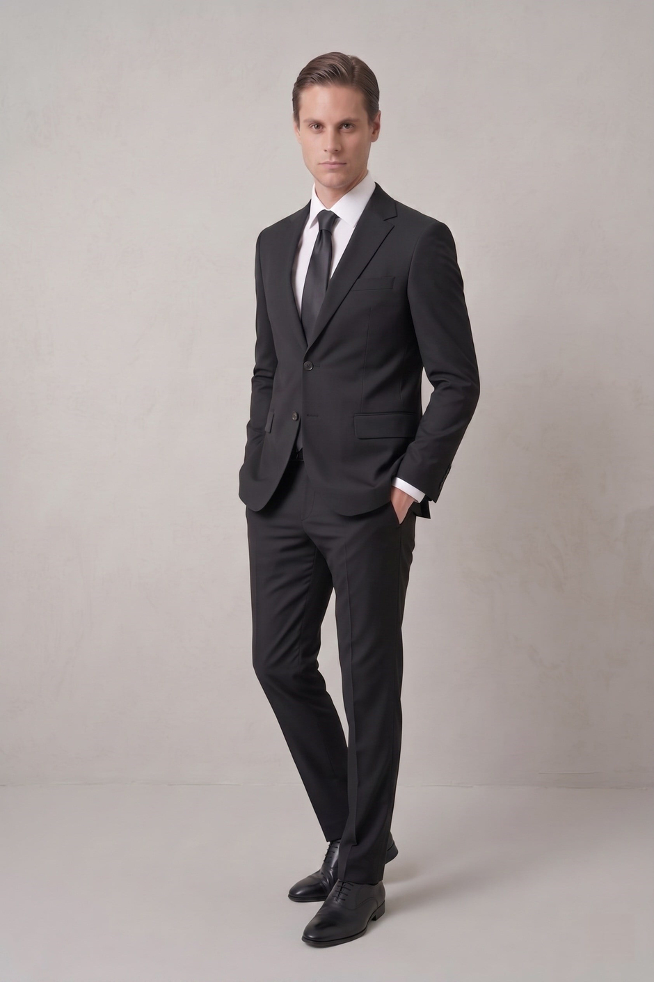 Slim Fit Klasik Mono Yaka Klasik Düz Siyah Takım Elbise Tk 2021 