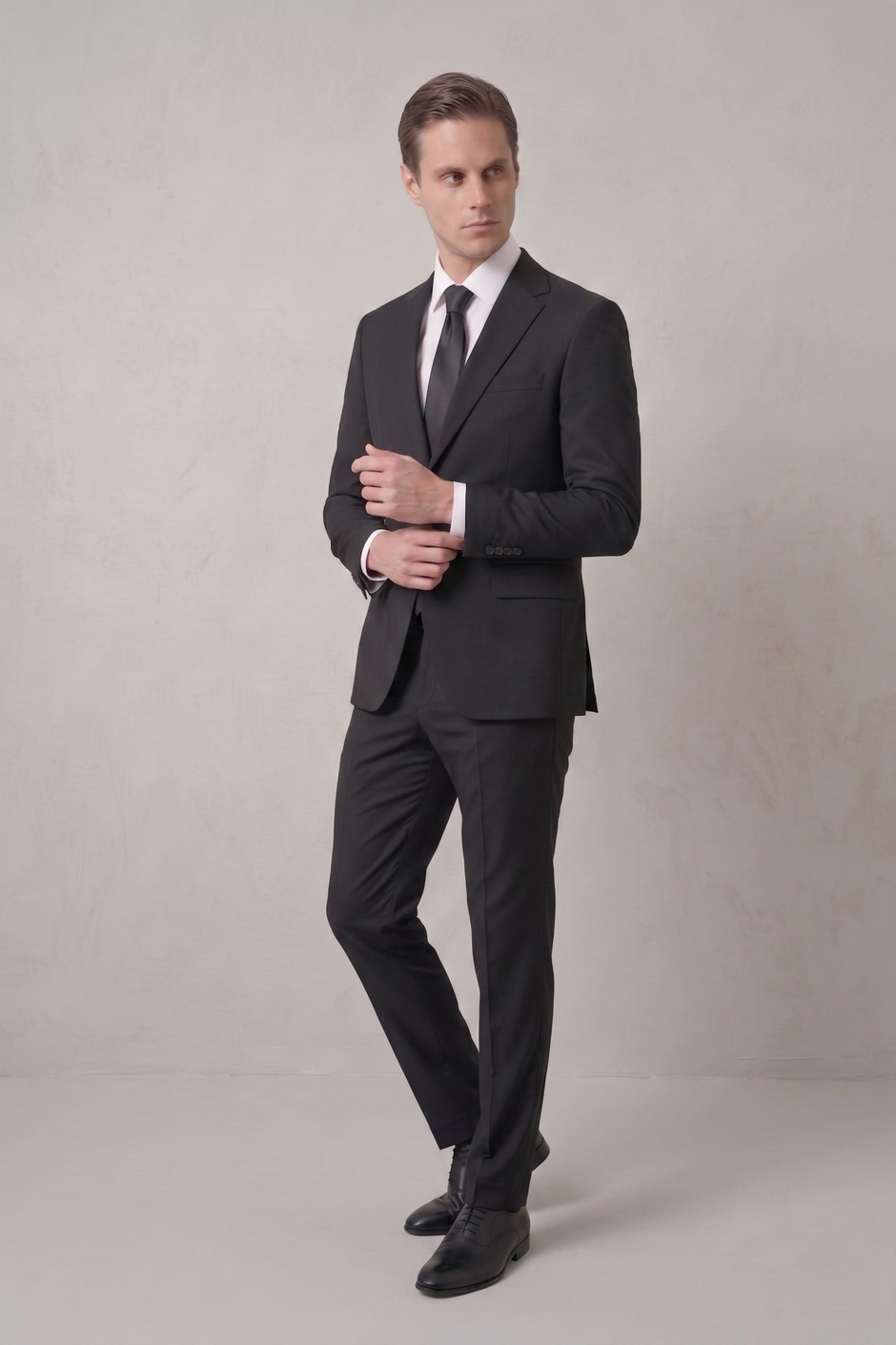 Slim Fit Klasik Mono Yaka Klasik Düz Siyah Takım Elbise Tk 2021 