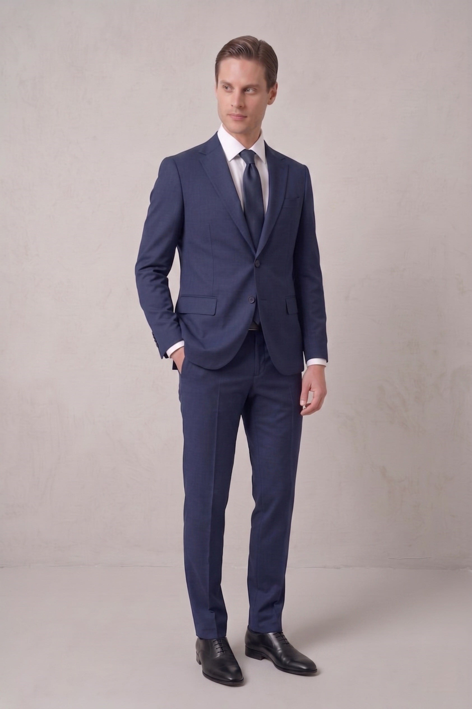 Slim Fit Klasik Mono Yaka Klasik Lacivert Takım Elbise Tk 2021