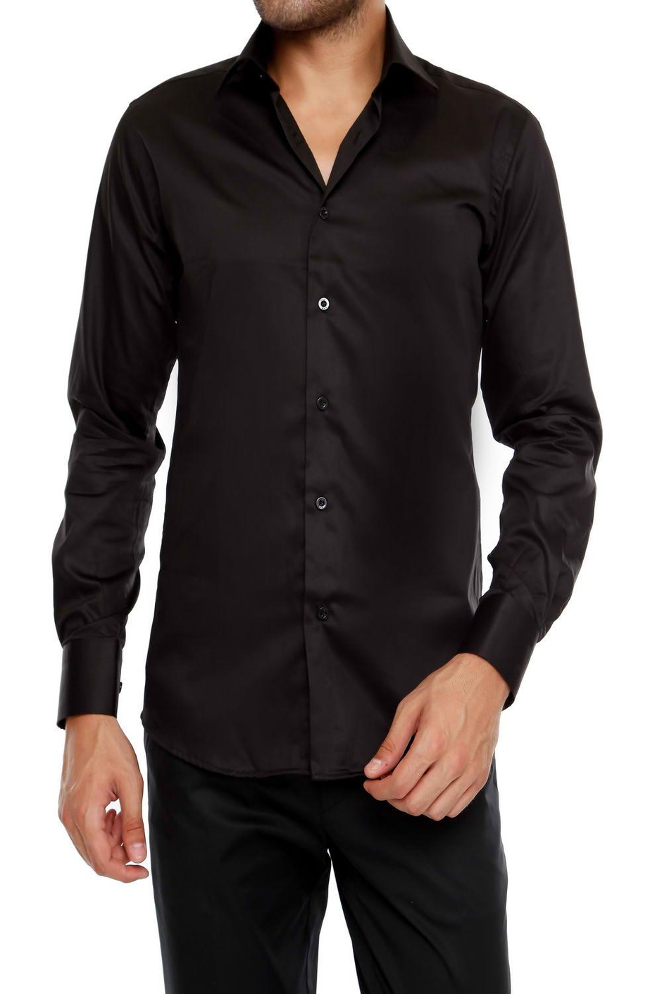 Slim Fit Klasik Yaka Pamuk Saten Uzun Kol Siyah Gömlek  Gk 214