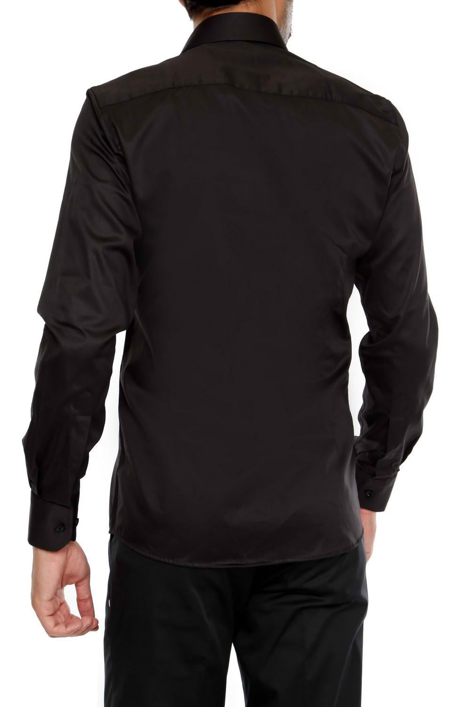 Slim Fit Klasik Yaka Pamuk Saten Uzun Kol Siyah Gömlek  Gk 214