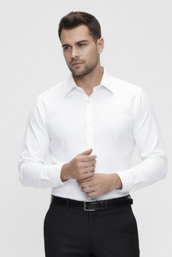Slim Fit Kravat Yaka Pamuk Saten Uzun Kollu Beyaz Gömlek Gk 624