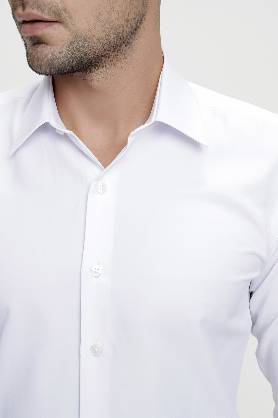 Slim Fit Kravat Yaka Pamuk Saten Uzun Kollu Beyaz Gömlek Gk 624
