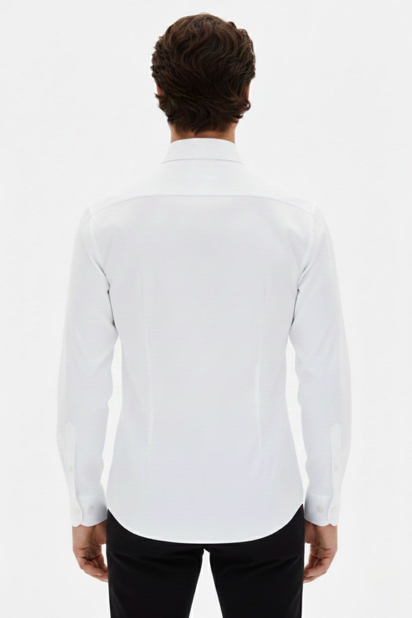 Slim Fit Kravat Yaka Uzun Kol Pamuklu Beyaz Gömlek GK 2025