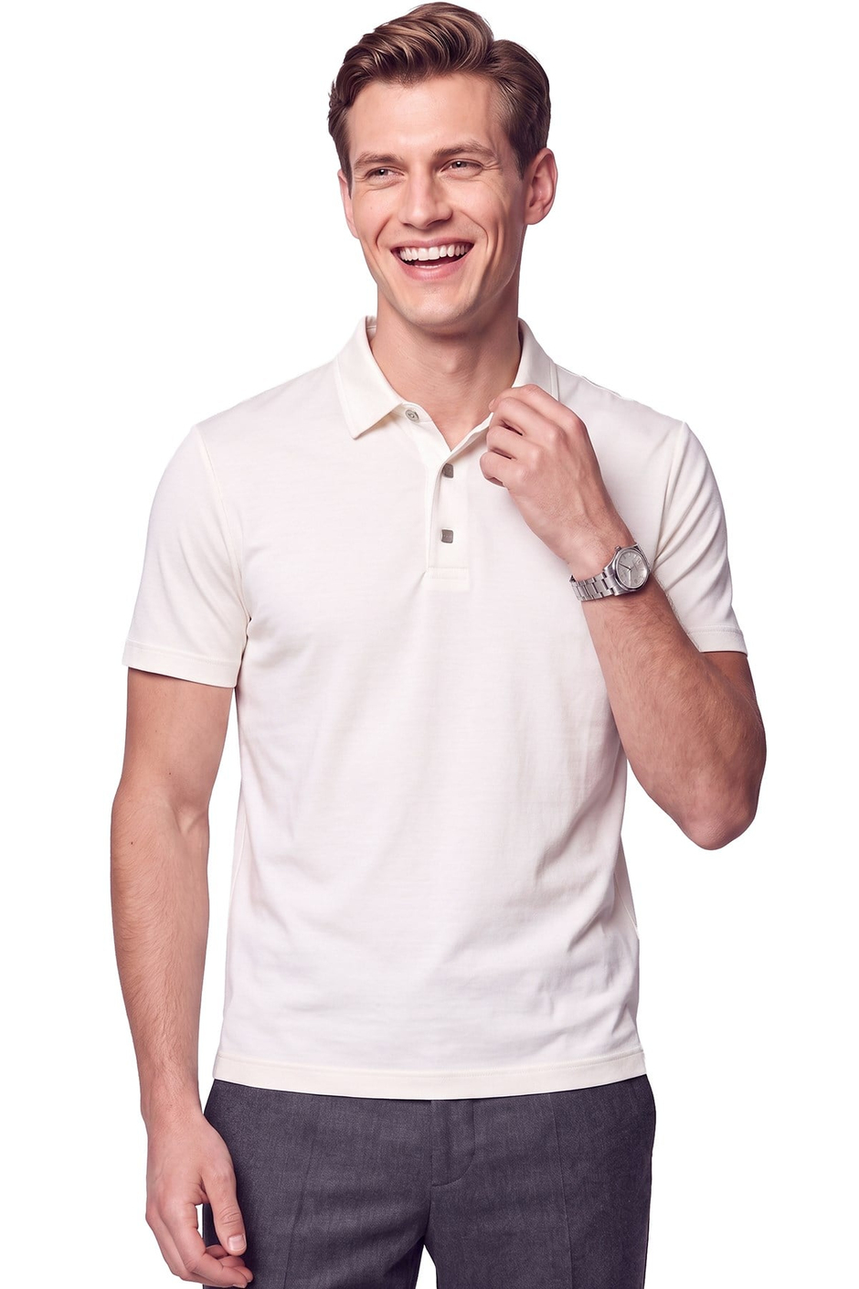 Slim Fit Modal Kumaş Ekru Çıtçıtlı Polo Yaka Tişört Ts 923