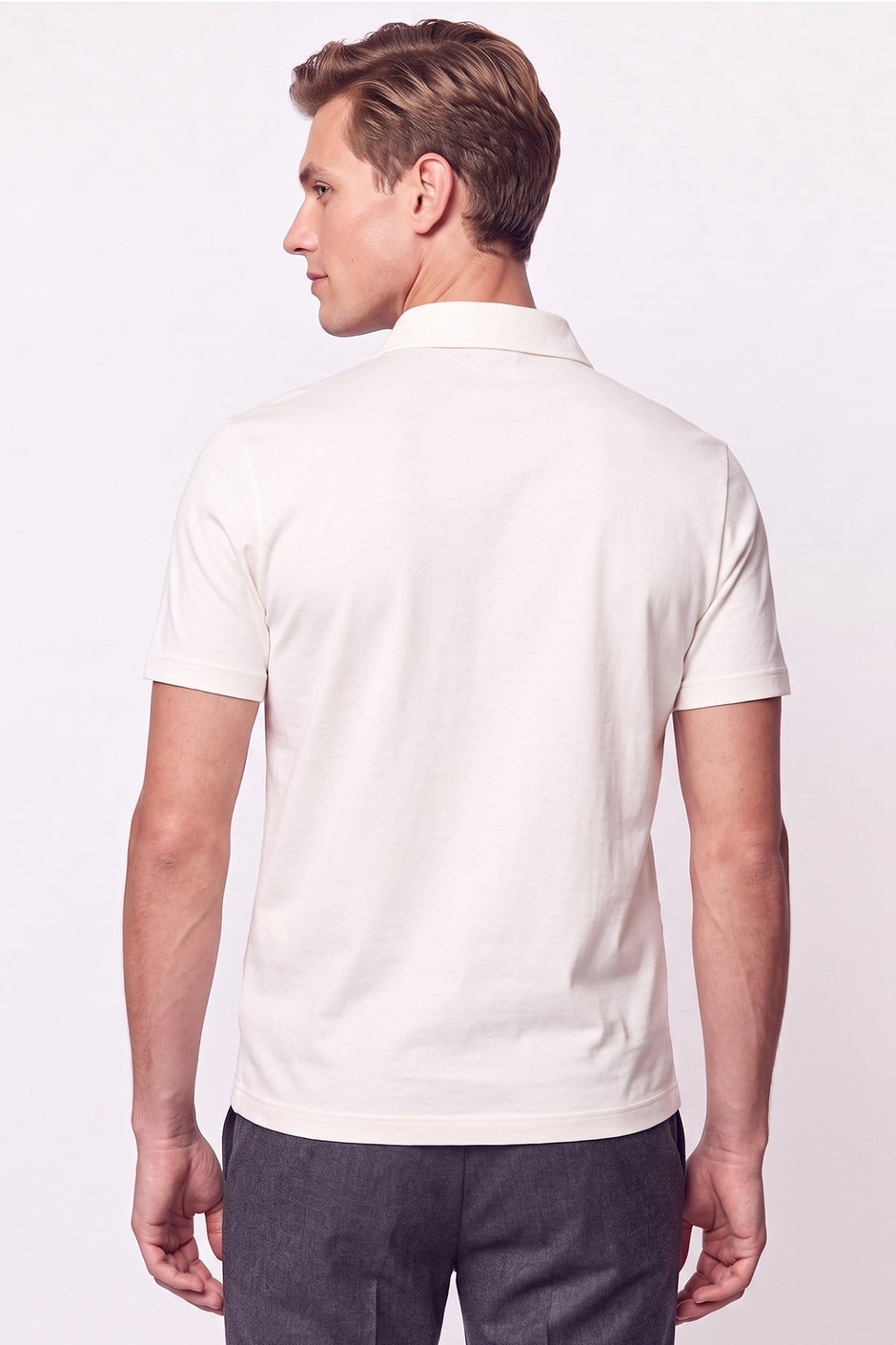 Slim Fit Modal Kumaş Ekru Çıtçıtlı Polo Yaka Tişört Ts 923