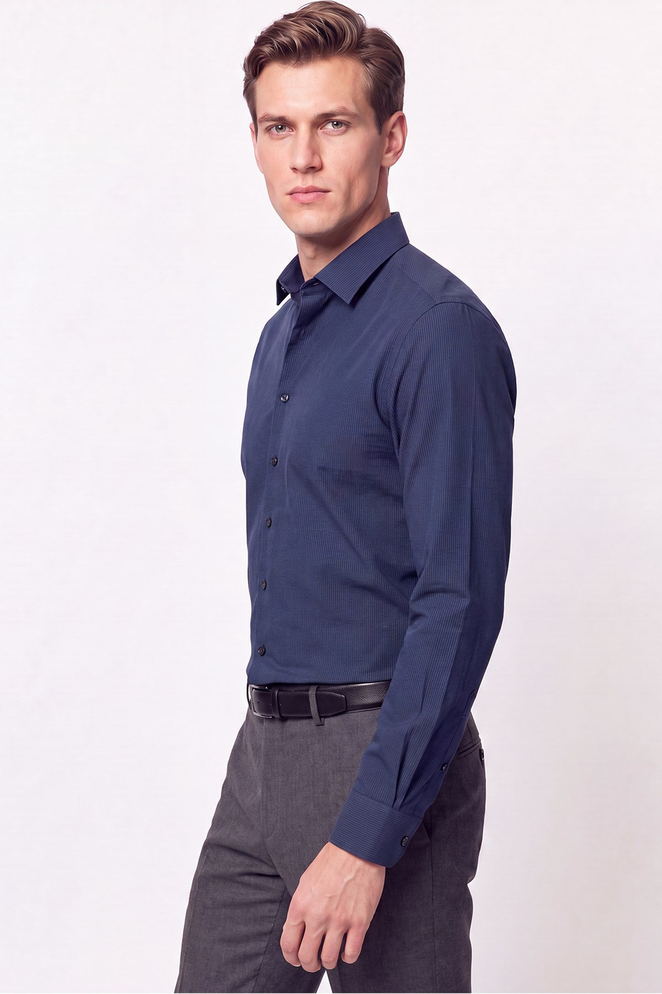 Slim Fit Modal Kumaş Lacivert Gömlek G 1609 