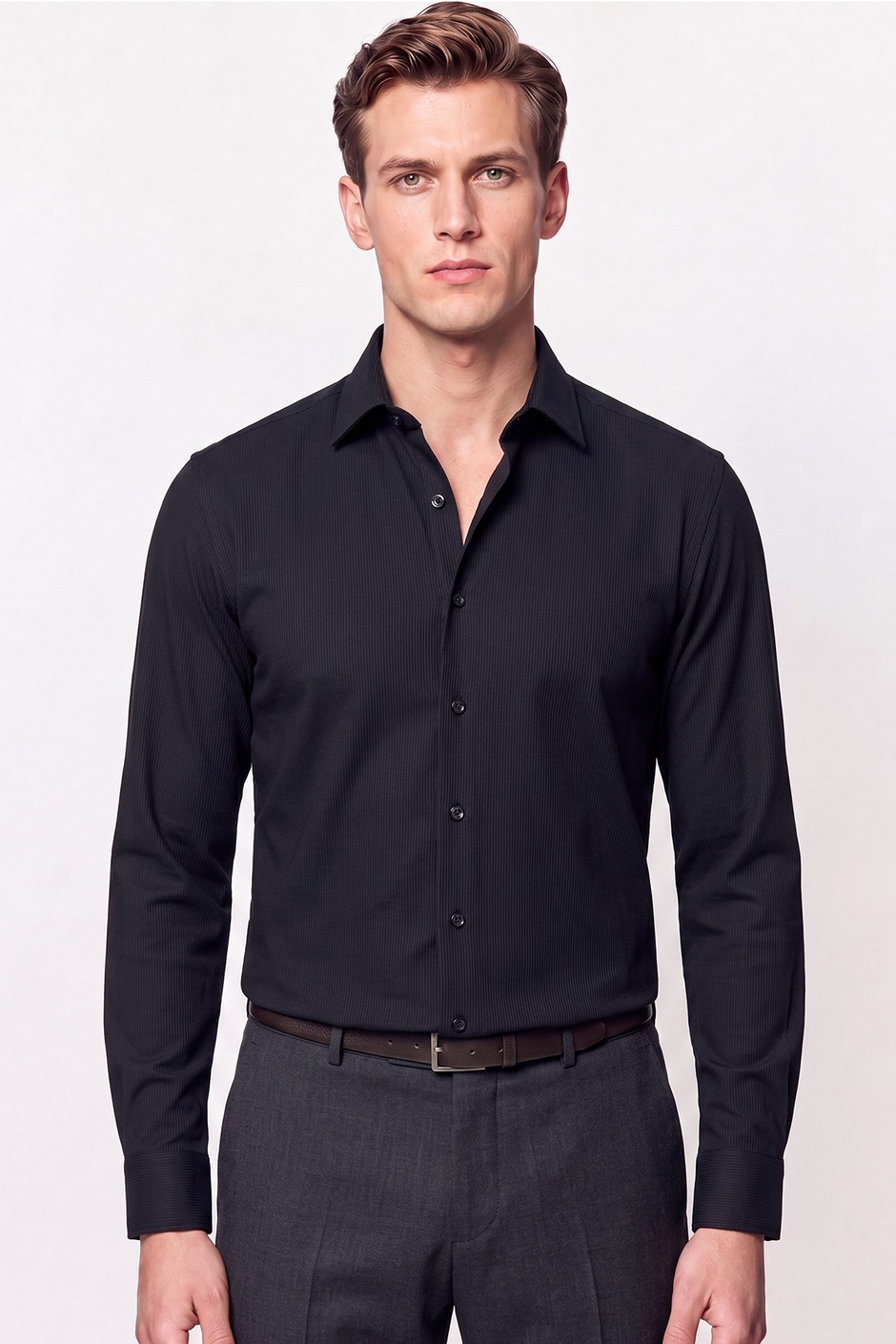 Slim Fit Modal Kumaş Siyah Gömlek G 1609 