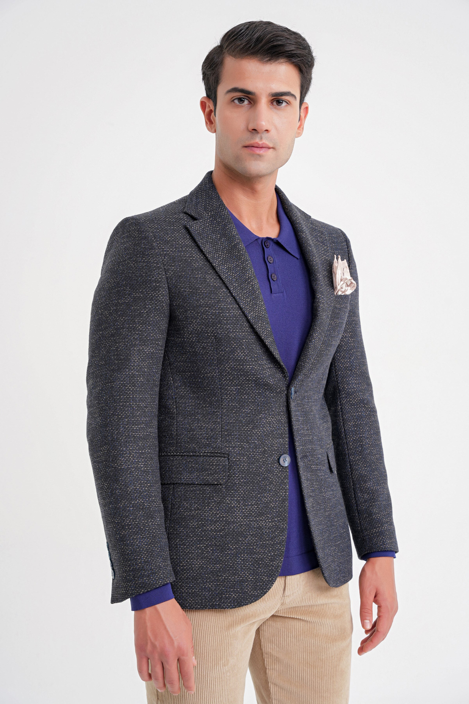 Slim Fit Mono Yaka Buklet Dokuma Pamuklu Lacivert Blazer Ceket C 718