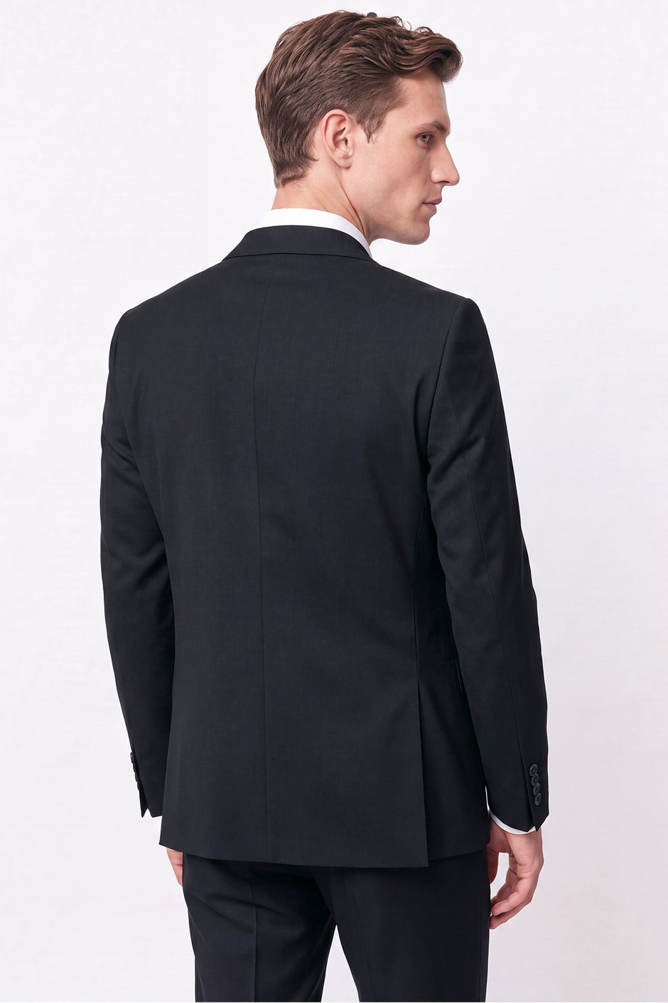 Slim Fit Mono Yaka Çift Yırtmaç Esnek Yünlü Siyah Takım Elbise TK 947