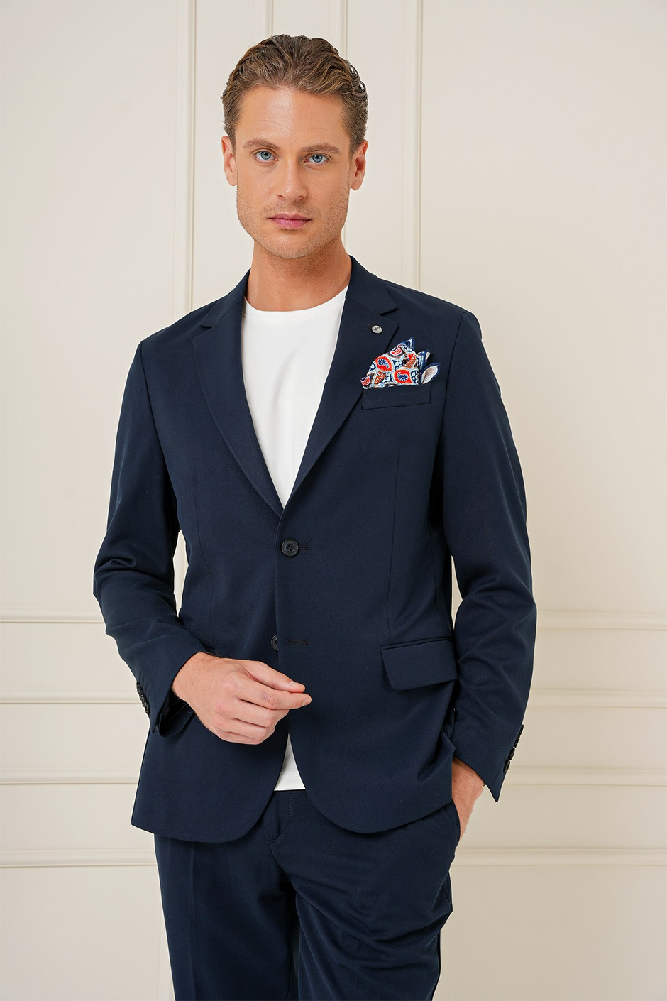 Slim Fit Mono Yaka Çift Yırtmaç Pamuklu Lacivert Blazer Ceket C 691