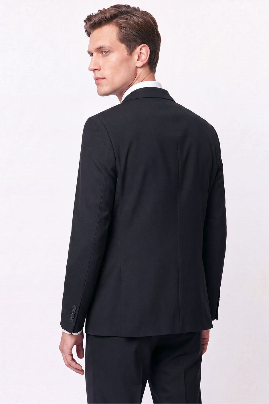 Slim Fit Mono Yaka Çift Yırtmaç Yünlü Siyah Takım Elbise TK 949