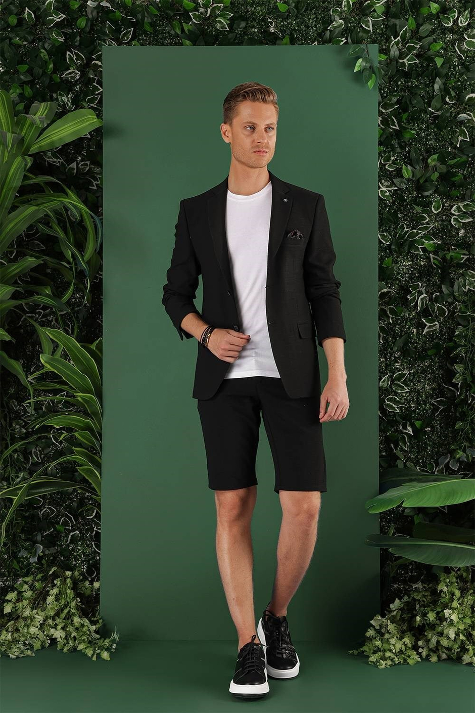 Slim Fit Mono Yaka Esnek Pamuklu Gofre Kumaş Siyah Blazer Ceket C 640