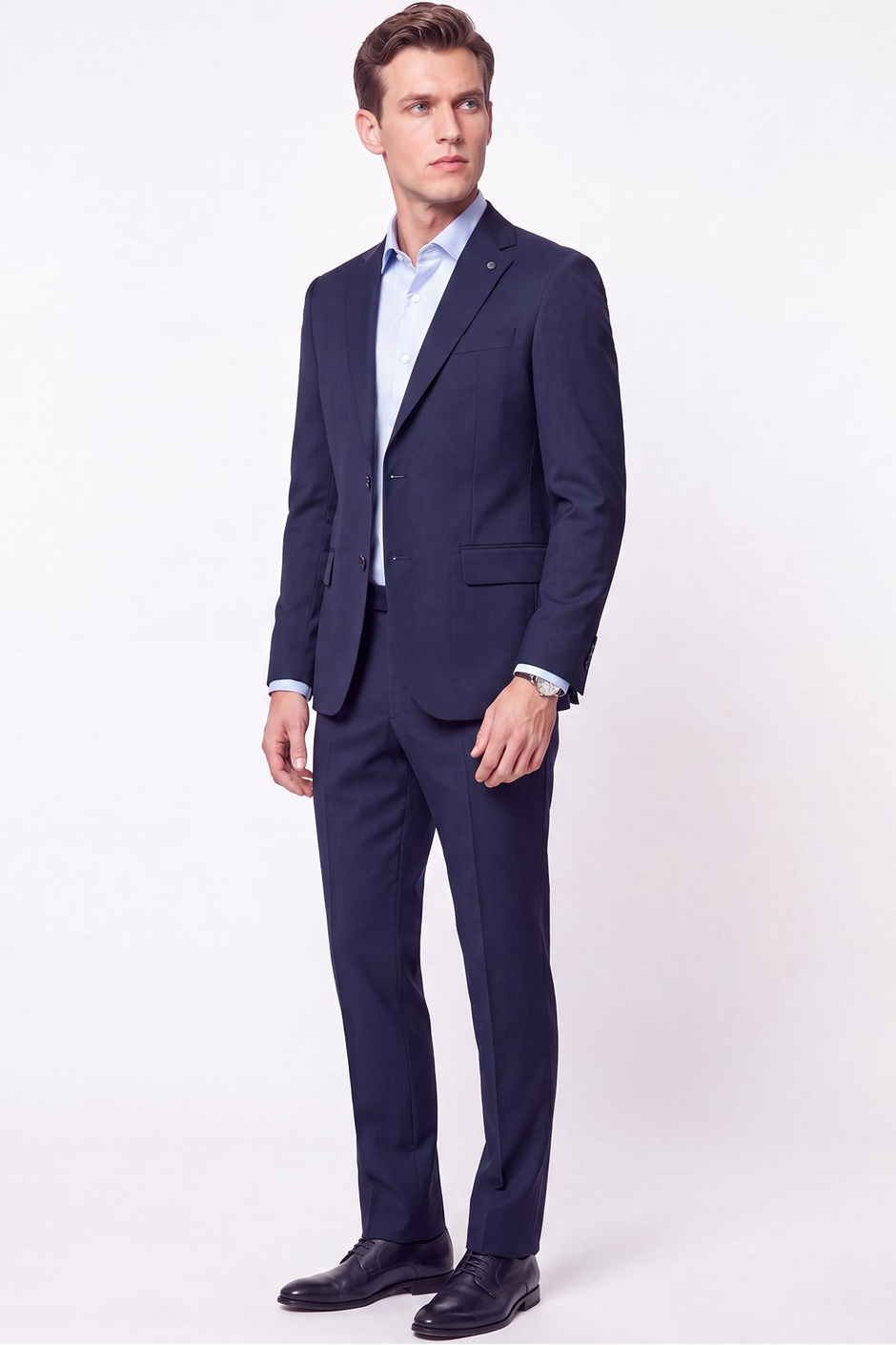 Slim Fit Mono Yaka Esnek Yünlü Lacivert Takım Elbise TK 2026
