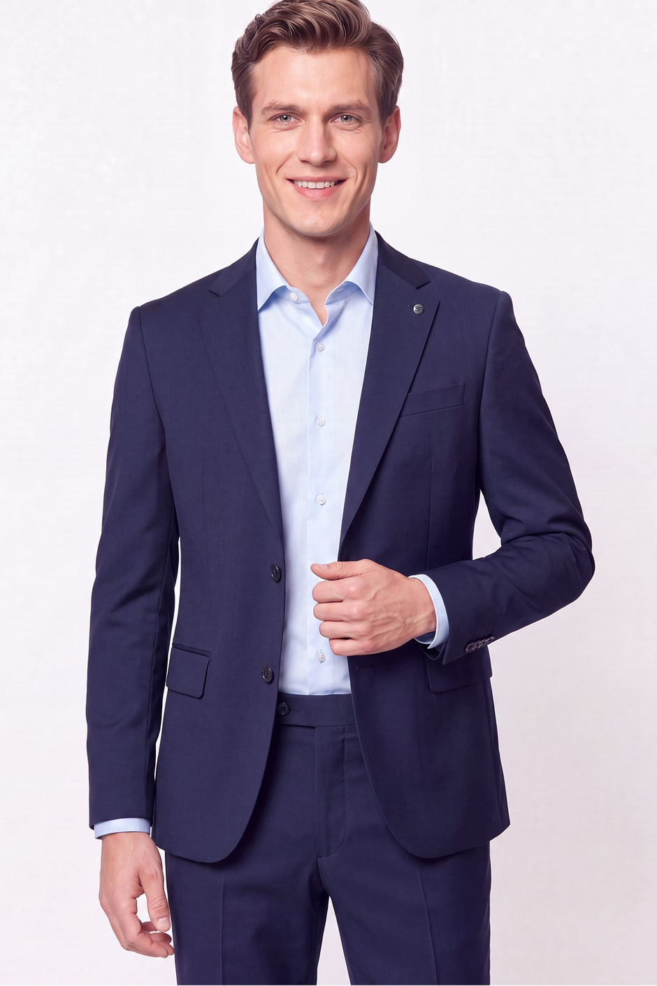 Slim Fit Mono Yaka Esnek Yünlü Lacivert Takım Elbise TK 2026