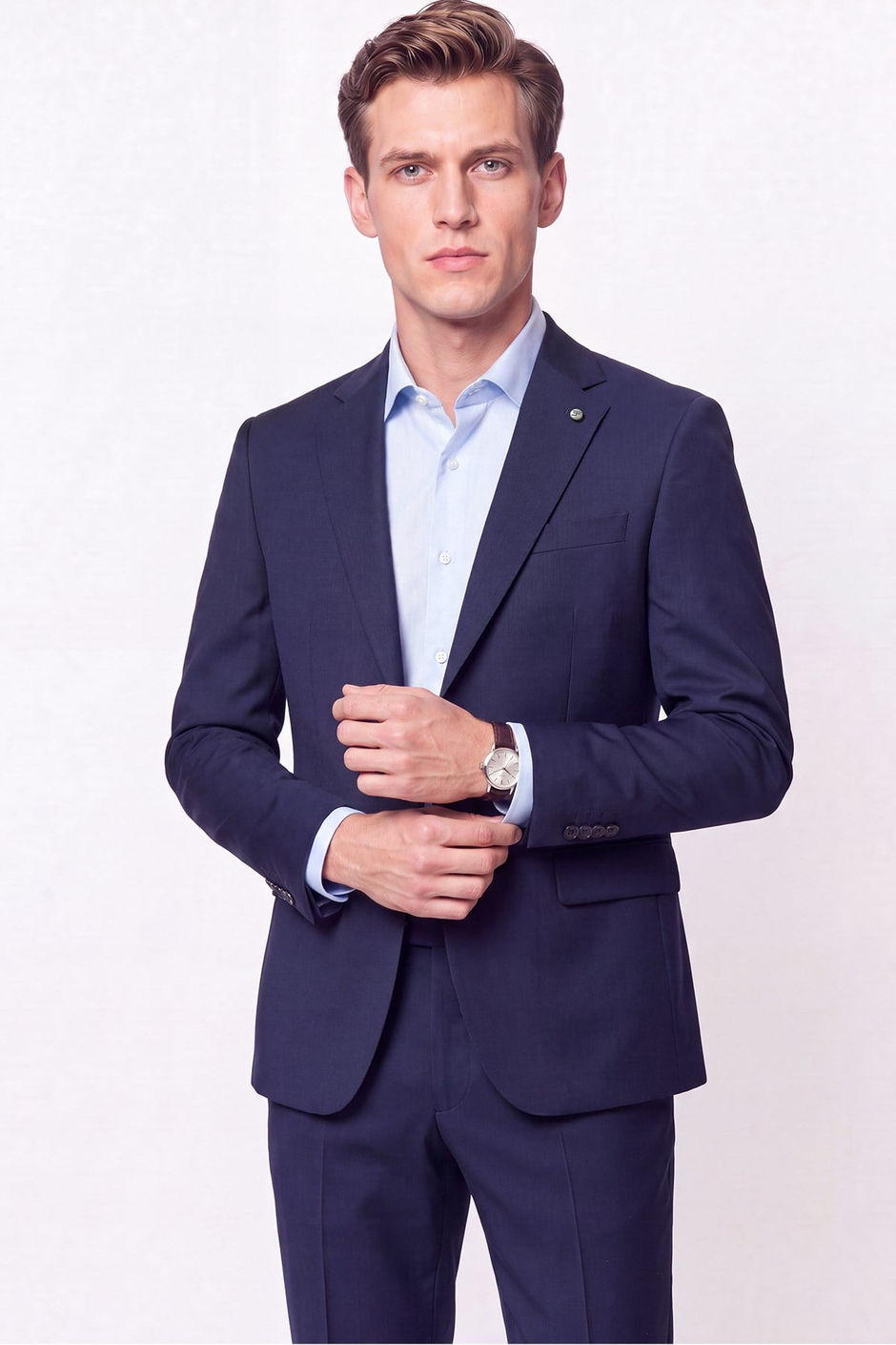 Slim Fit Mono Yaka Esnek Yünlü Lacivert Takım Elbise TK 2026