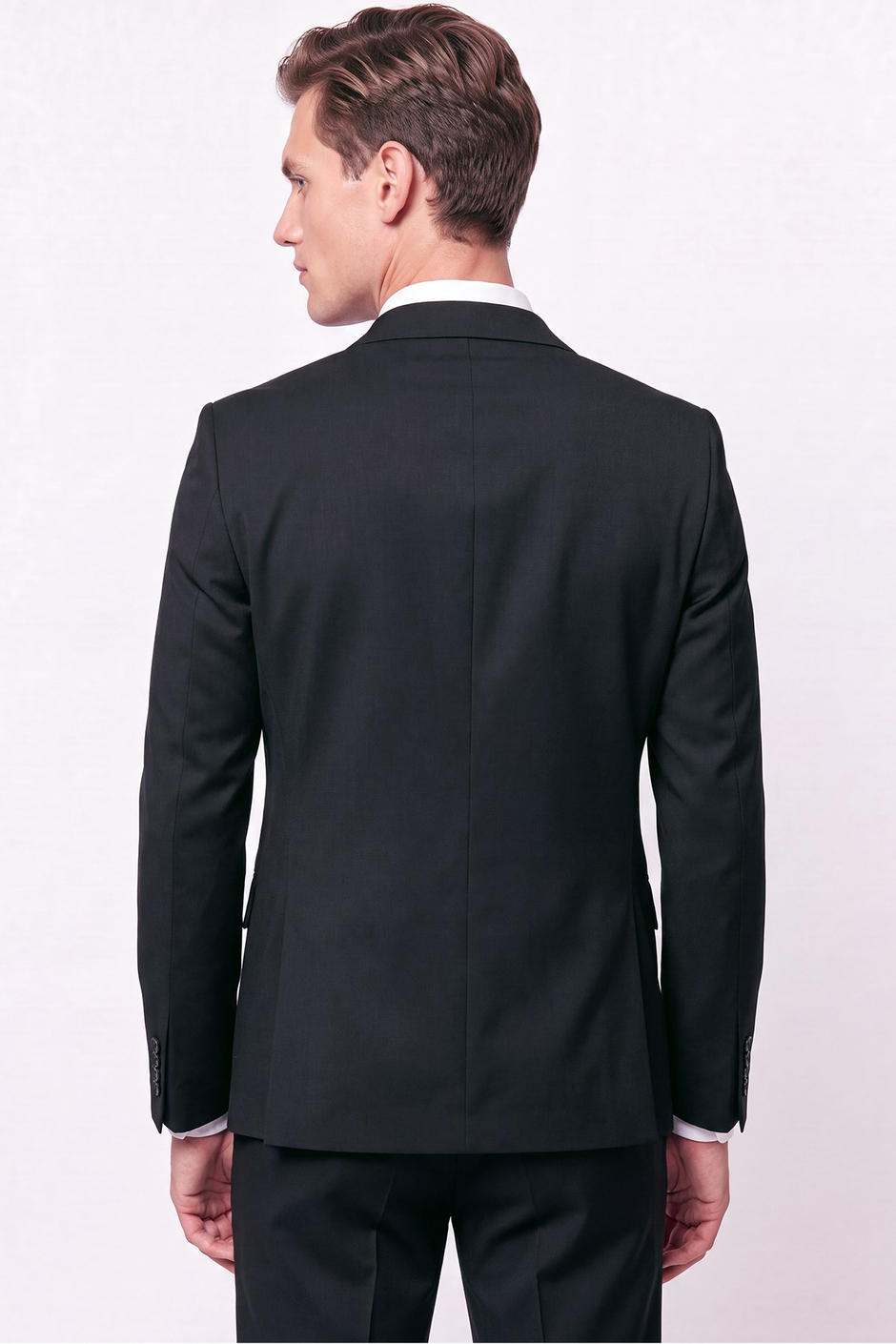Slim Fit Mono Yaka Esnek Yünlü Siyah Takım Elbise TK 2026