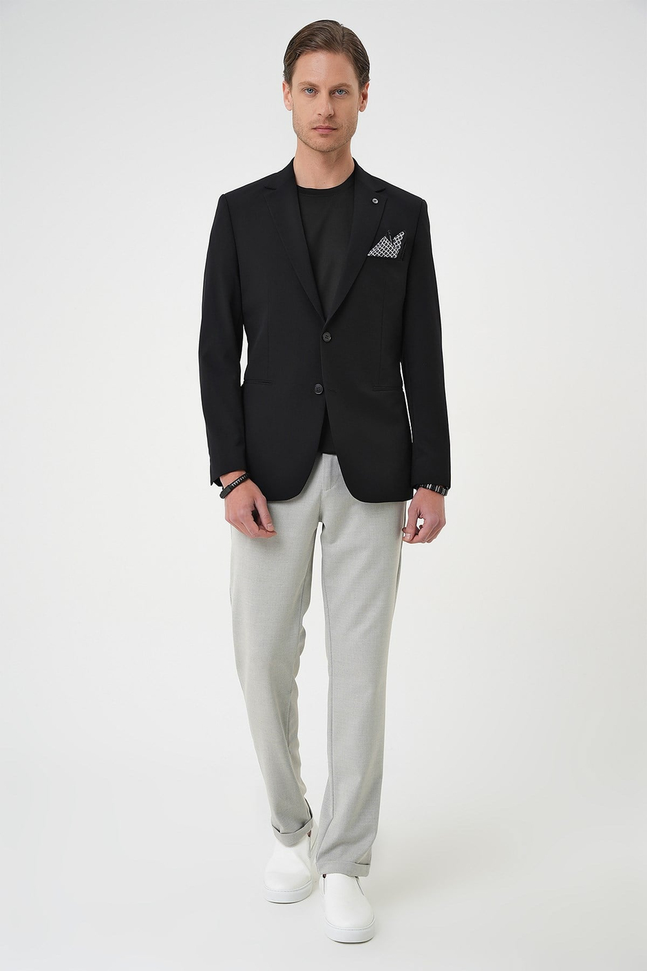 Slim Fit Mono Yaka Fleto Cepli Çift Yırtmaçlı Esnek Pamuklu Siyah Ceket C 710