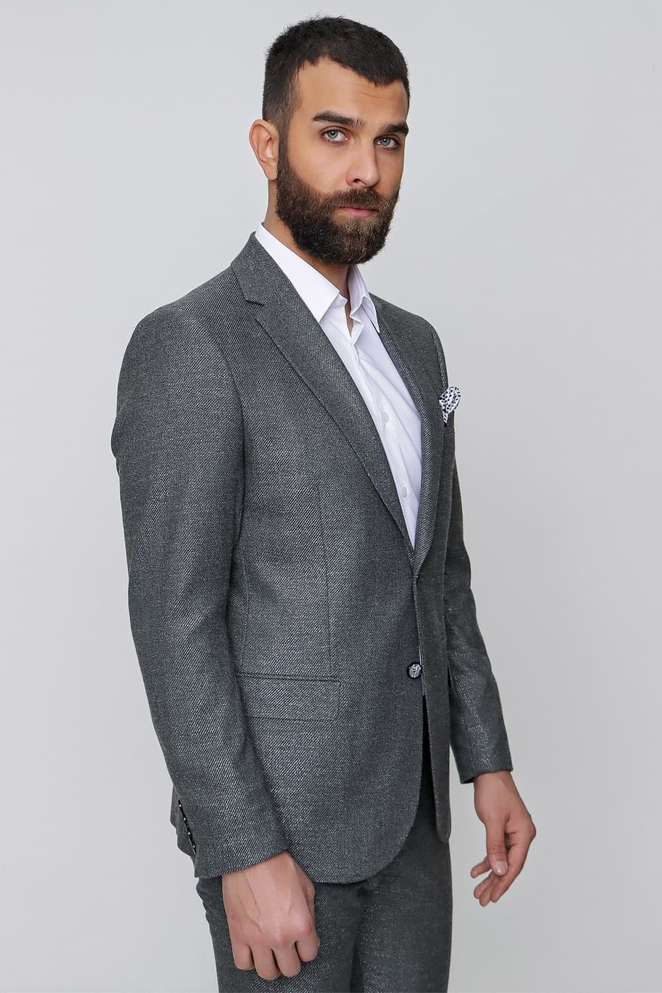 Slim Fit Mono Yaka Kırçıllı Dokuma Esnek Siyah Spor Ceket C 614