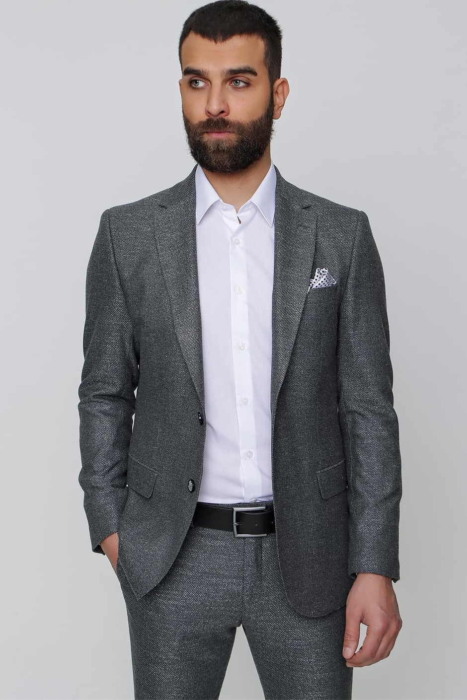 Slim Fit Mono Yaka Kırçıllı Dokuma Esnek Siyah Spor Ceket C 614