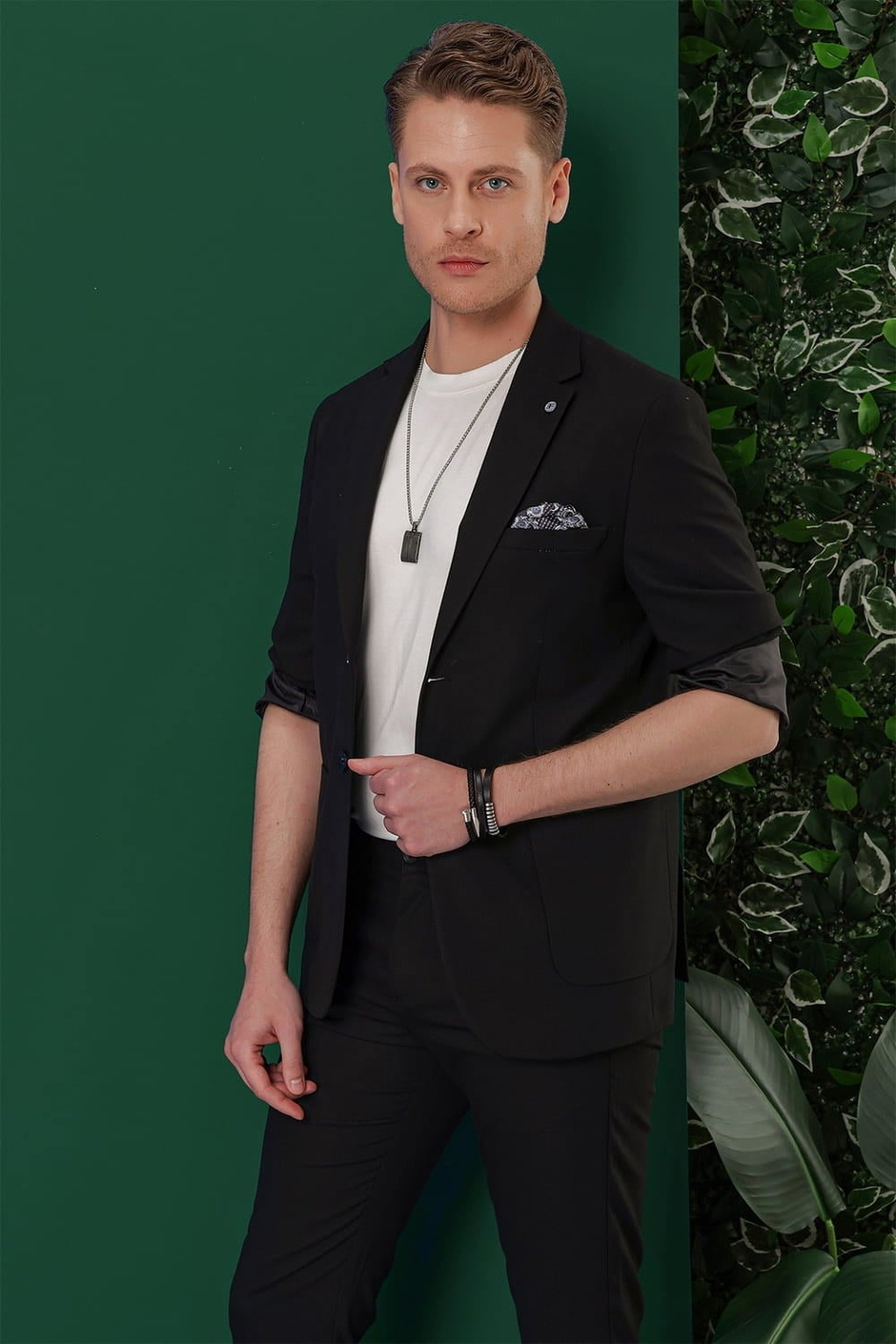 Slim Fit Mono Yaka Torba Cepli Esnek Pamuklu Siyah Blazer Ceket C 639