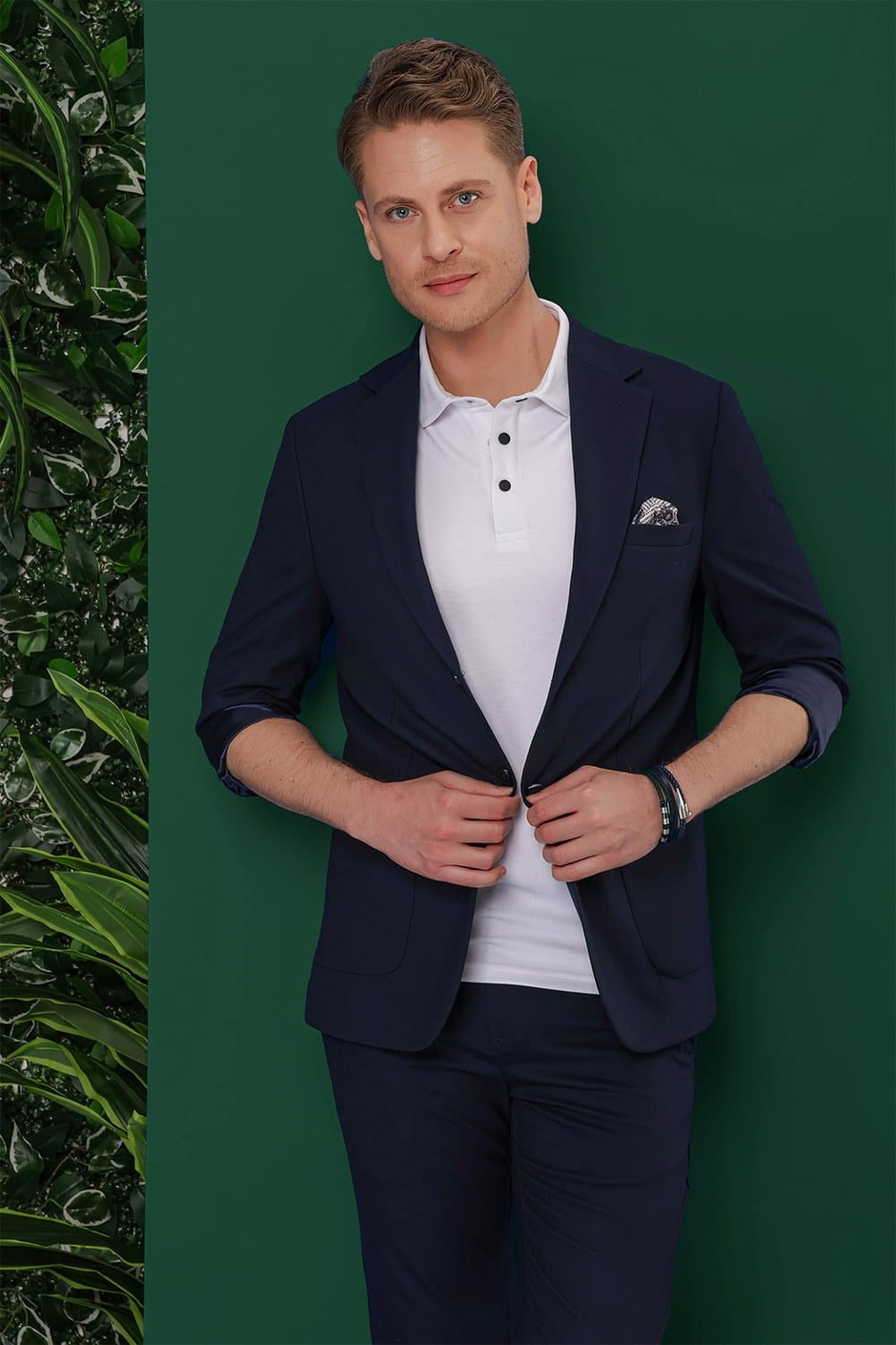 Slim Fit Mono Yaka Torba Cepli Esnek Pamuklu Lacivert Blazer Ceket C 639