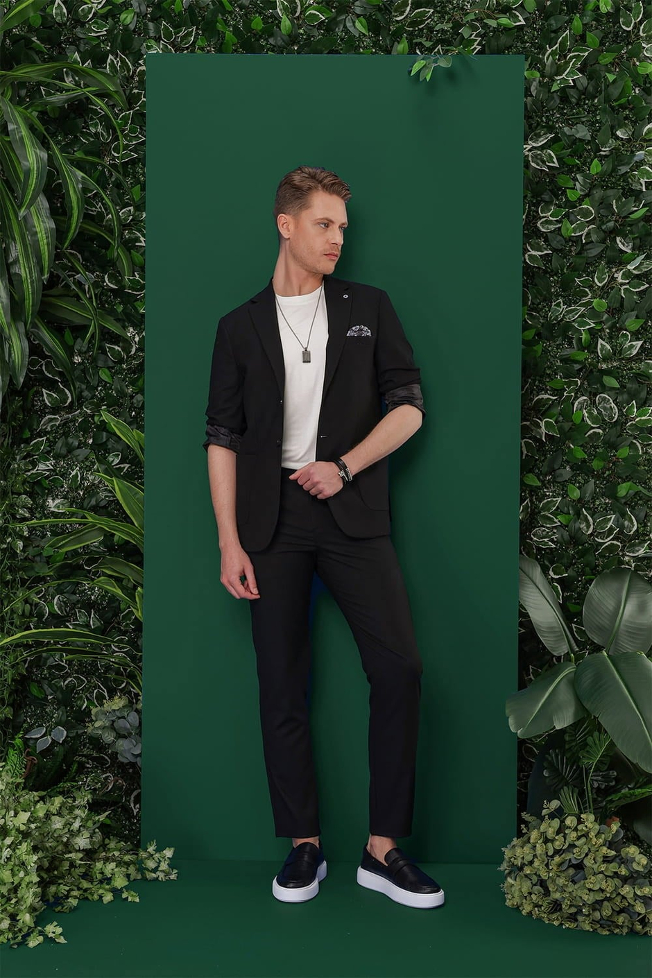 Slim Fit Mono Yaka Torba Cepli Esnek Pamuklu Siyah Blazer Ceket C 639