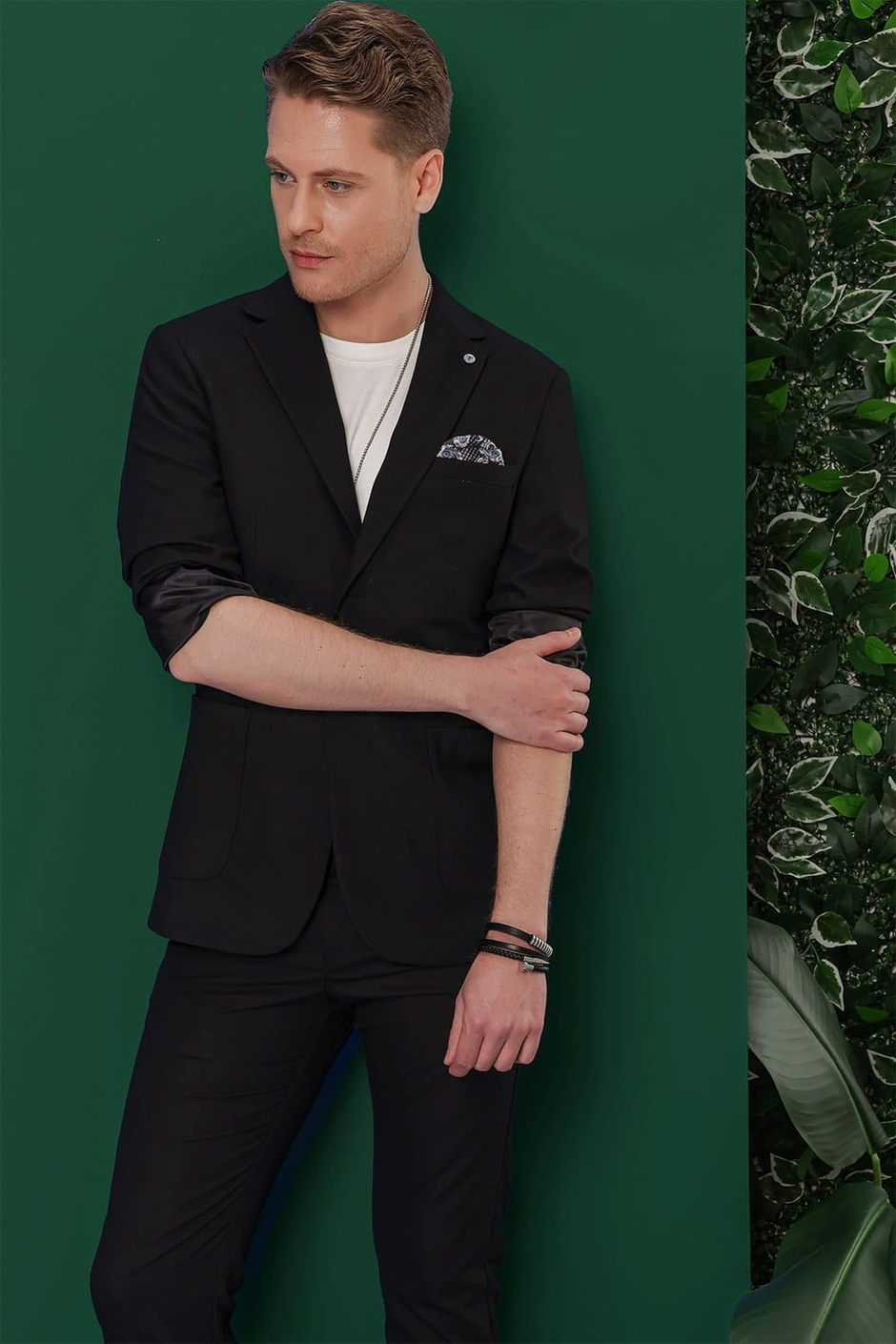 Slim Fit Mono Yaka Torba Cepli Esnek Pamuklu Siyah Blazer Ceket C 639