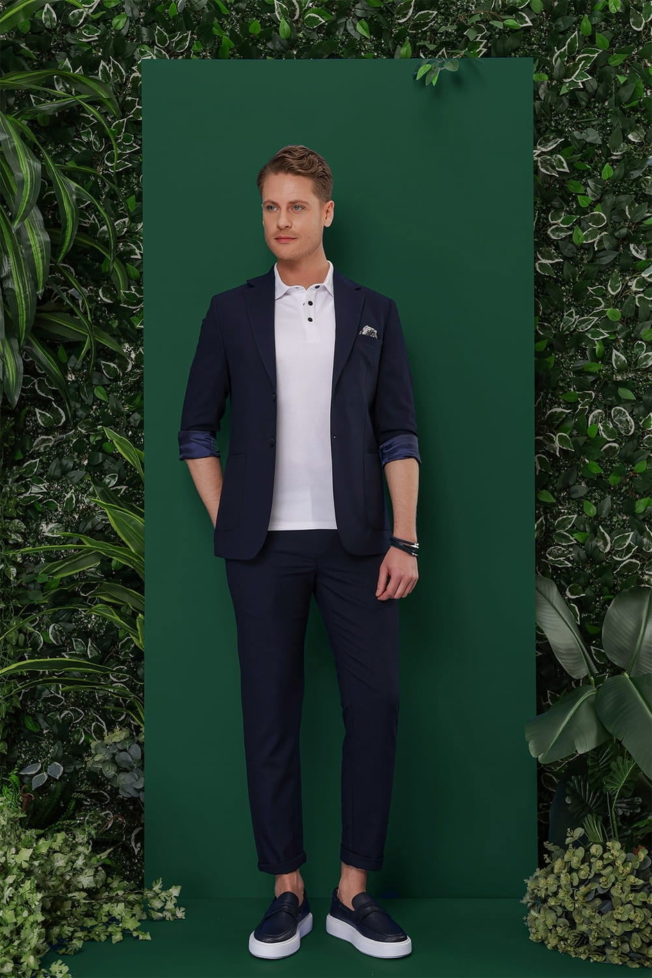 Slim Fit Mono Yaka Torba Cepli Esnek Pamuklu Lacivert Blazer Ceket C 639