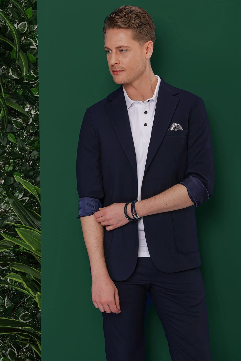 Slim Fit Mono Yaka Torba Cepli Esnek Pamuklu Lacivert Blazer Ceket C 639