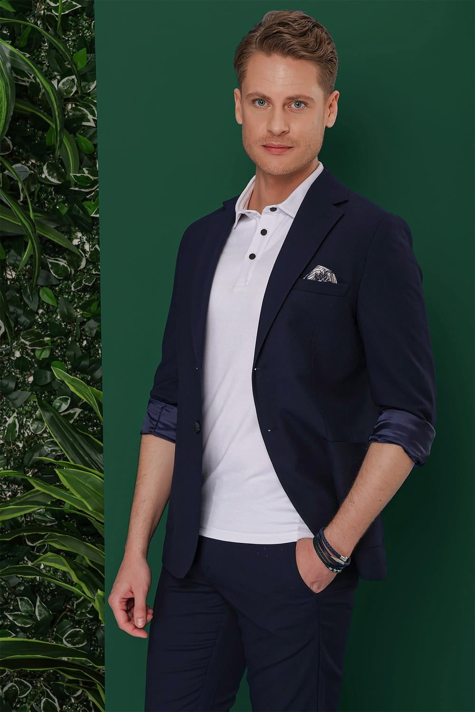 Slim Fit Mono Yaka Torba Cepli Esnek Pamuklu Lacivert Blazer Ceket C 639