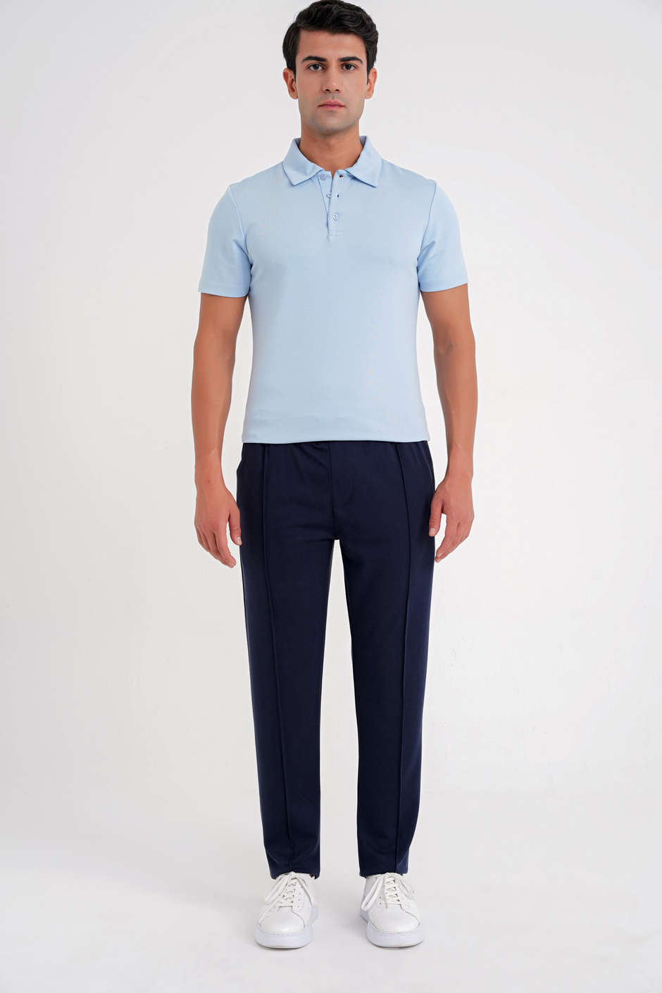 Slim Fit Önden Pens Detaylı Yan Cep %97 Pamuk Lacivert Jogger Pantolon ATP 034