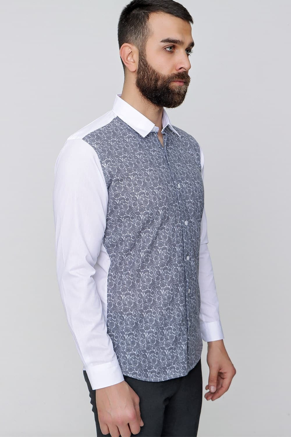 Slim Fit Önü Desenli Spor Füme Gömlek G 1481