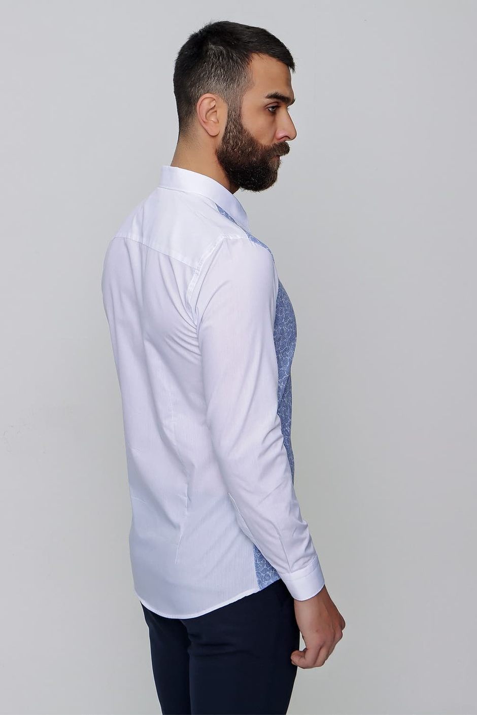 Slim Fit Önü Desenli Spor Saks Gömlek G 1481
