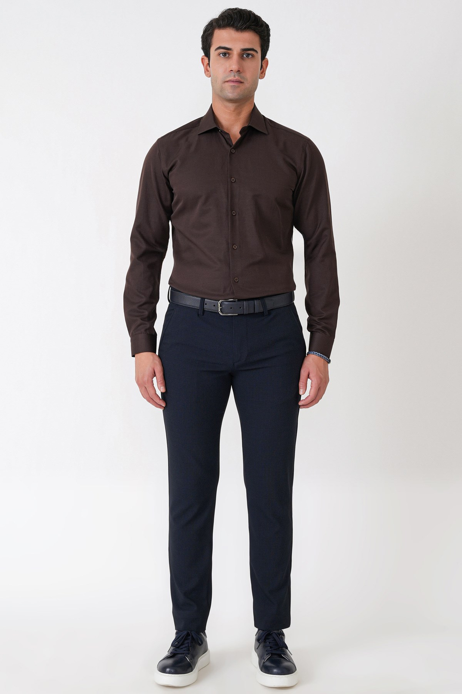 Slim Fit Pamuk Saten Klasik Kahverengi Gömlek Gk 604
