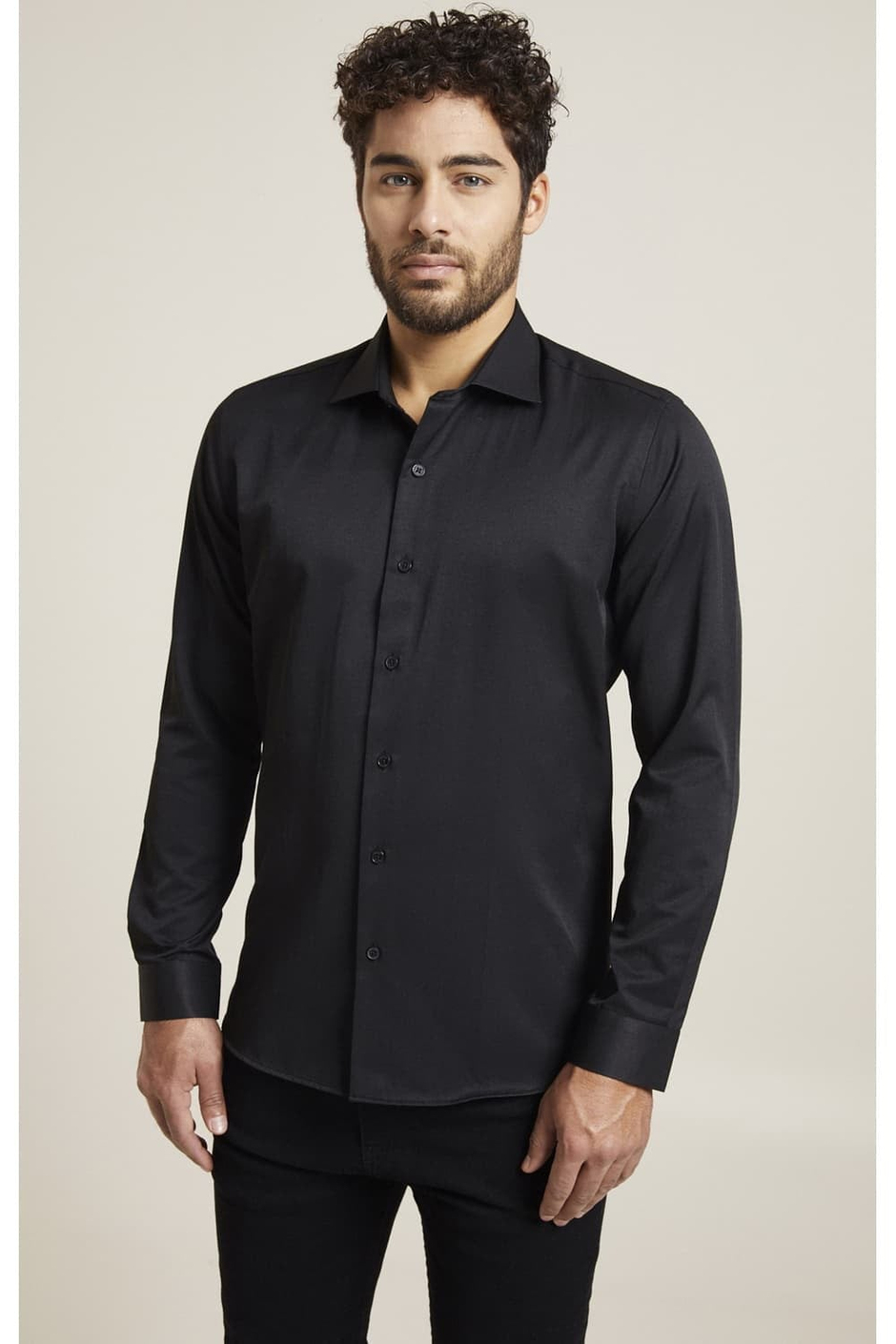Slim Fit Pamuk Saten Klasik Siyah Gömlek  Gk 604