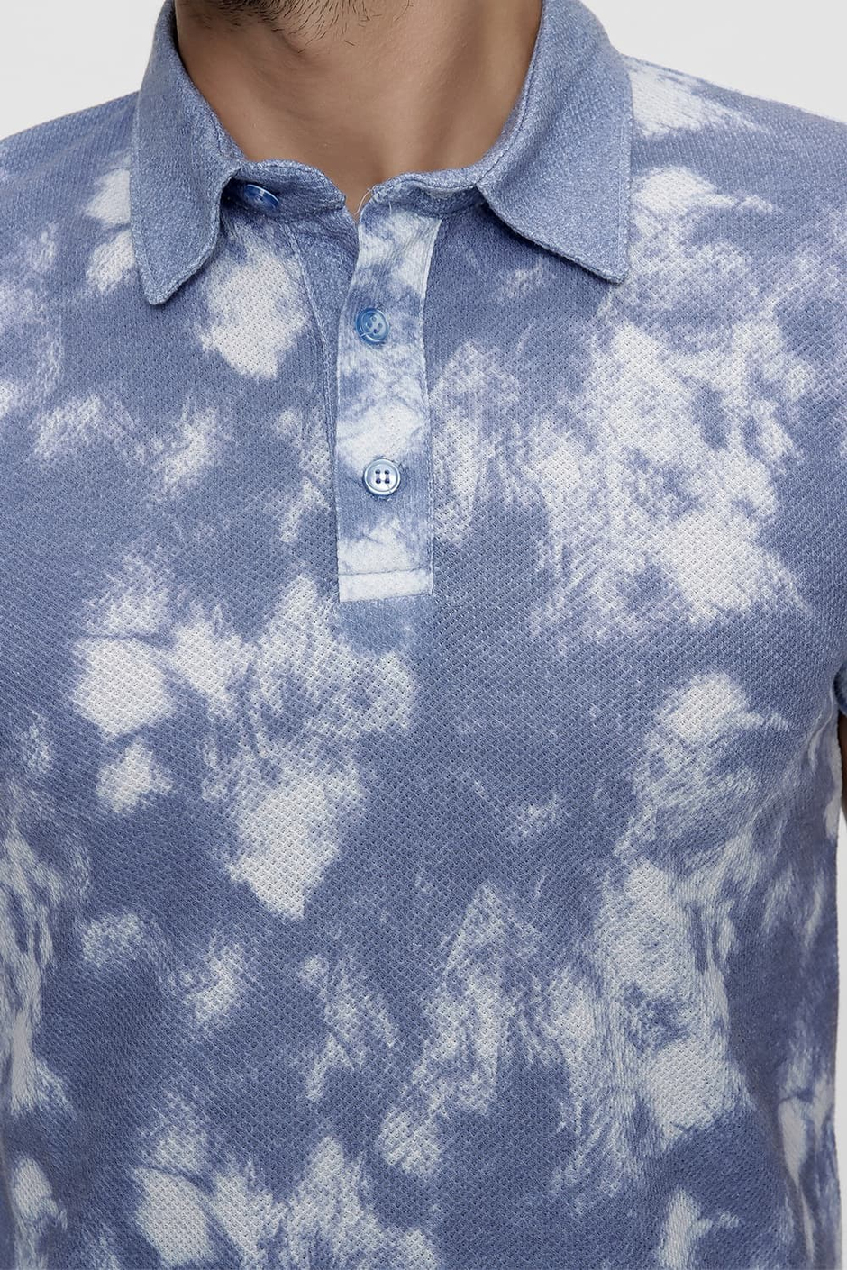 Slim Fit Pamuklu Batik Desenli Mavi Polo Yaka Tişört TS 800