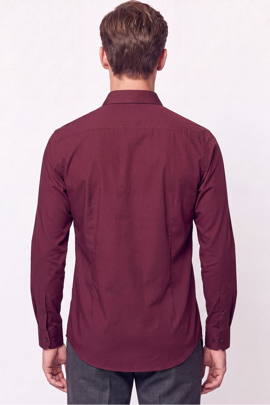 Slim Fit  Pamuklu Bordo Gömlek G 1607  