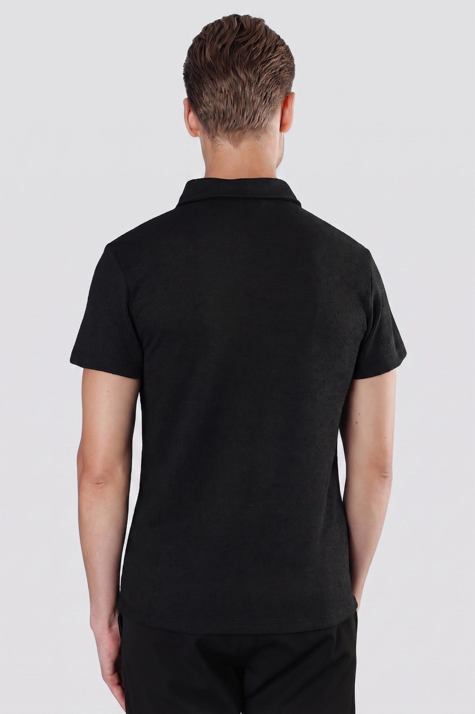 Slim Fit Pamuklu Fermuarlı Polo Yaka Siyah Tişört Ts 871