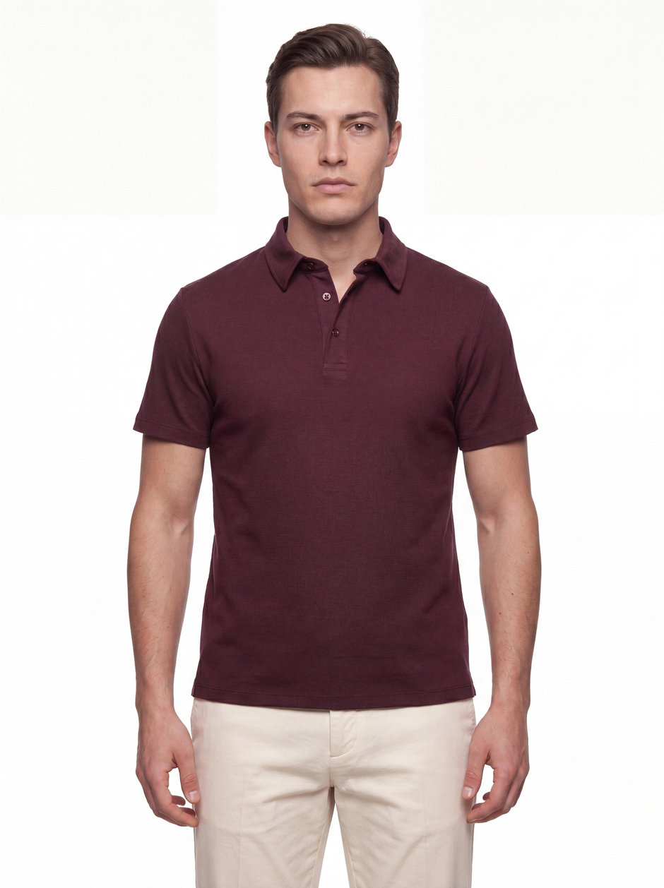 Slim Fit Pamuklu Kıvrılmaz Polo Yaka Bordo Tişört TS 928