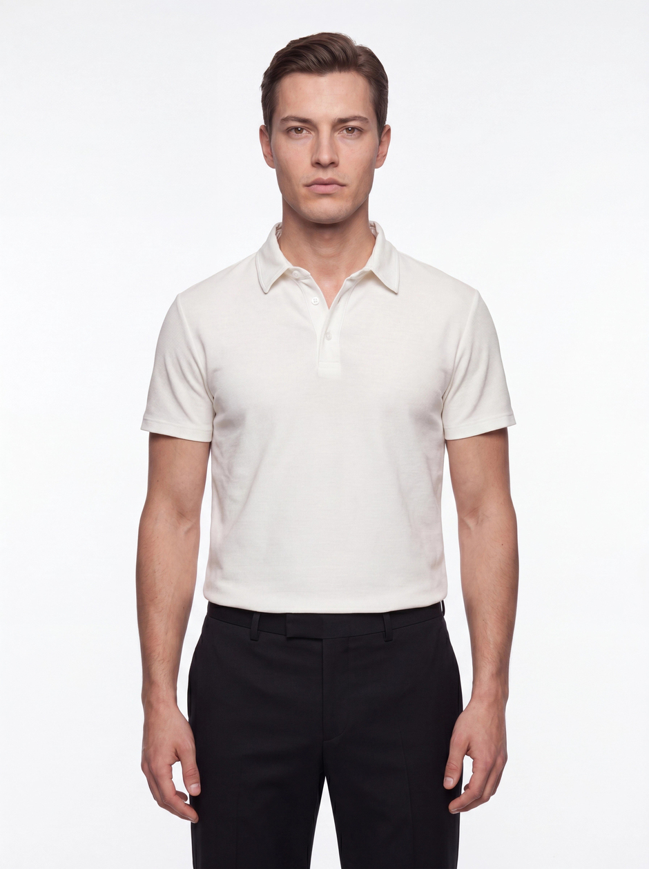 Slim Fit Pamuklu Kıvrılmaz Polo Yaka Ekru Tişört TS 928