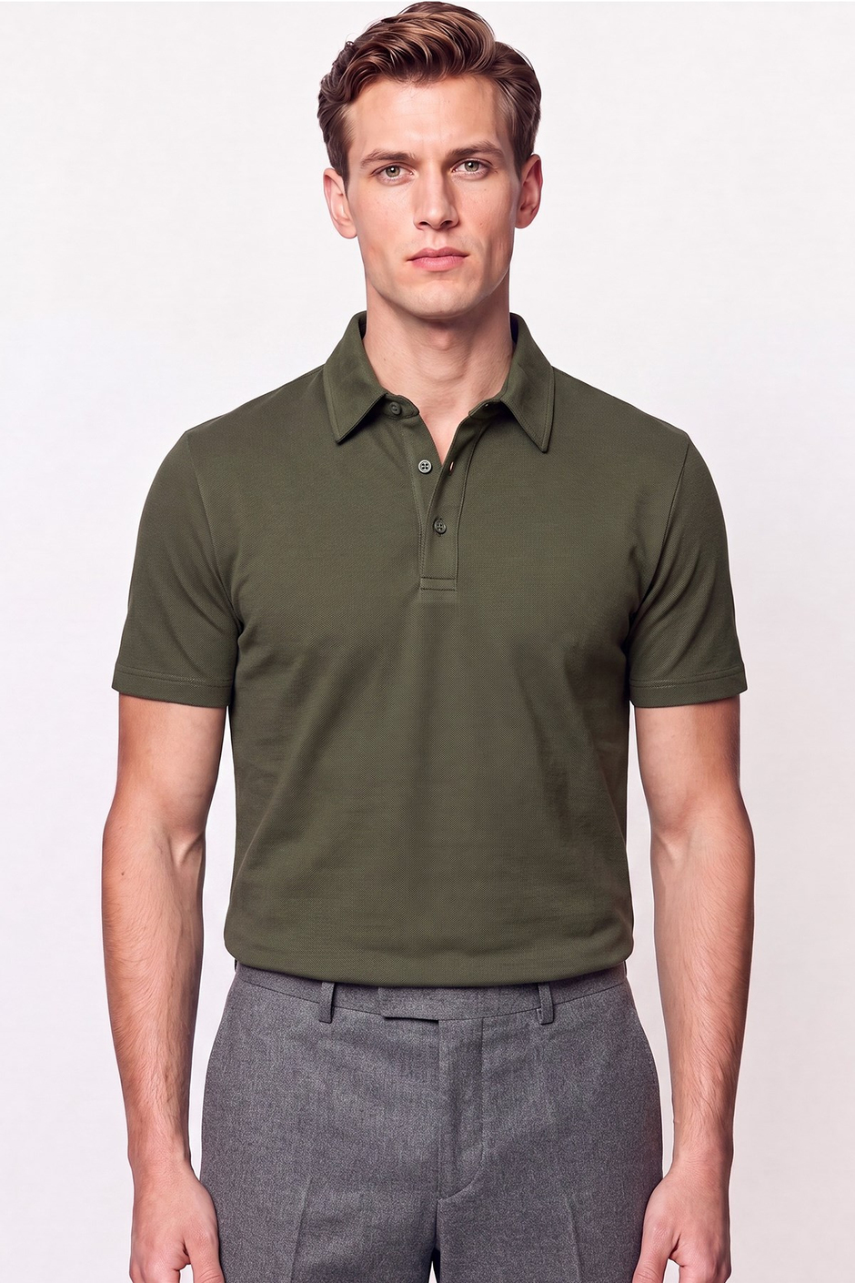 Slim Fit Pamuklu Kıvrılmaz Polo Yaka Haki Tişört TS 928