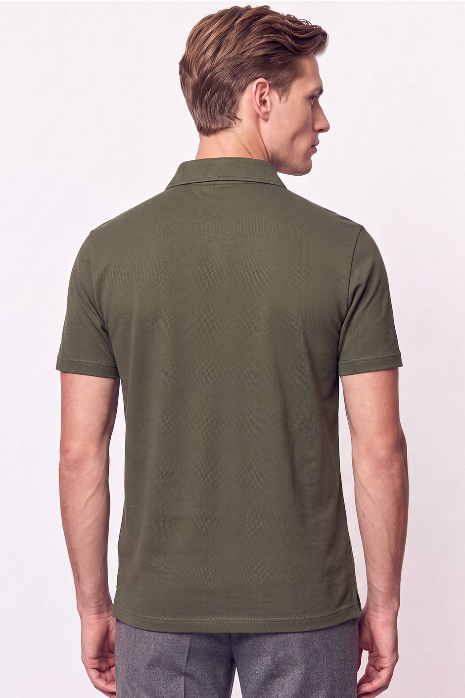Slim Fit Pamuklu Kıvrılmaz Polo Yaka Haki Tişört TS 928