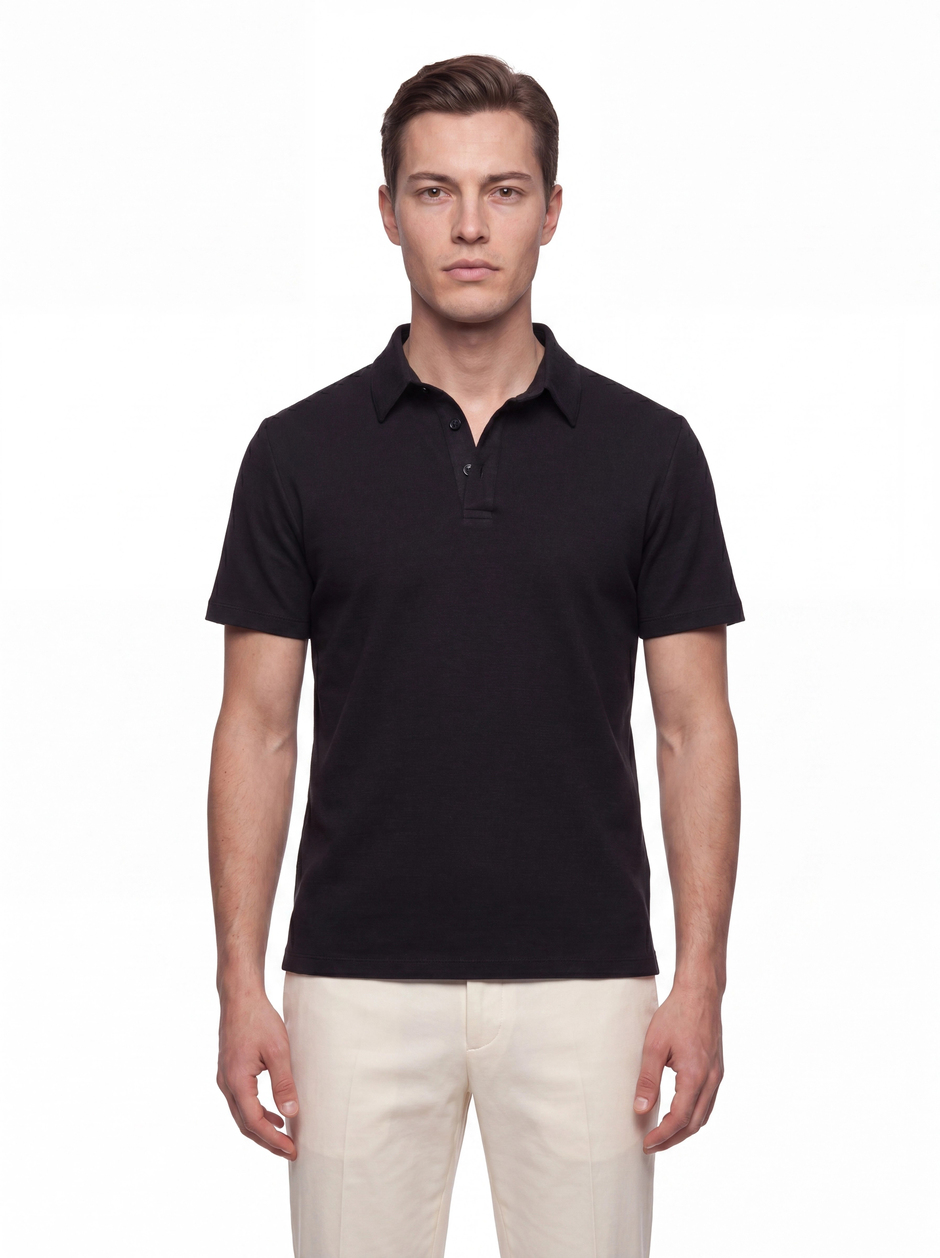Slim Fit Pamuklu Kıvrılmaz Polo Yaka Siyah Tişört TS 928