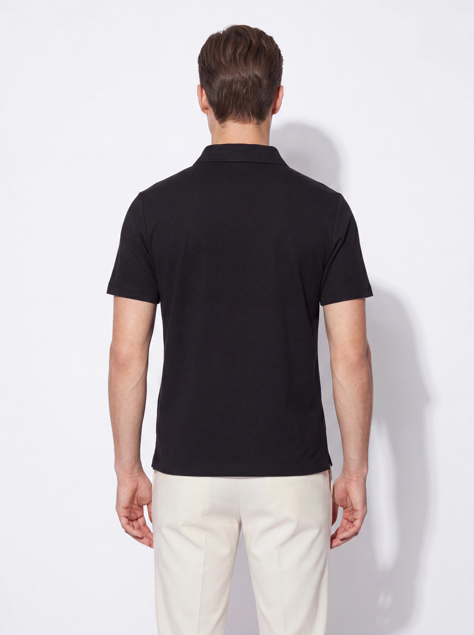 Slim Fit Pamuklu Kıvrılmaz Polo Yaka Siyah Tişört TS 928