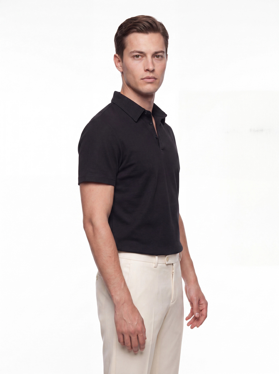 Slim Fit Pamuklu Kıvrılmaz Polo Yaka Siyah Tişört TS 928